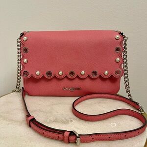 Karl Lagerfeld Pink Crossbody Bag with Eyelet & Pearl Detail